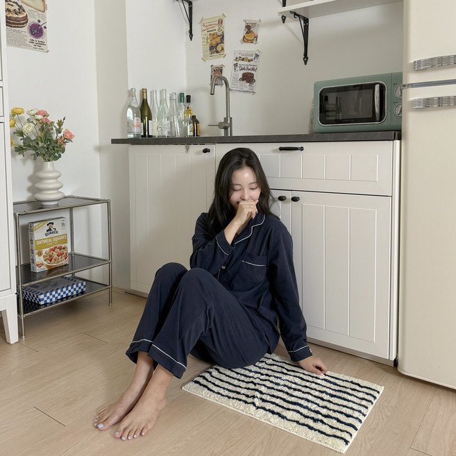 디아르 스트라이프 시밀레 극세사 욕실 주방 화장실 현관 발매트, 1개, 네이비
