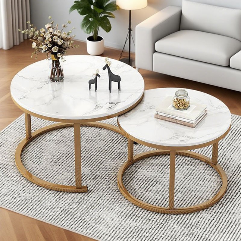 New World 거실테이블 70+50CM 원형티테이블 CJ01, 화이트+골드쿠폰할인 상세 이미지 2