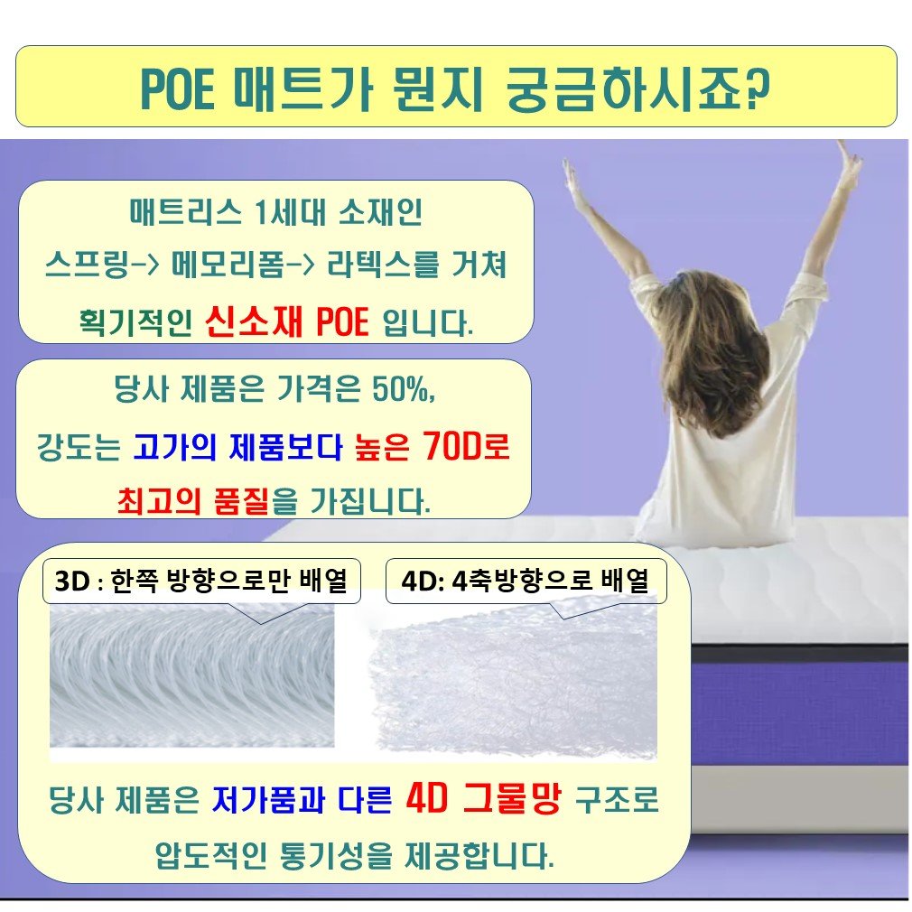 시원한 여름 따뜻한 겨울/돌침대 전용매트 흙침대 토퍼/몽*/땀이 차지않는 매트리스/허리아픈 분/돌침대의 효능은 그대로 딱딱함은 해결/매쉬커버/물세척 POE매트리스-하니슬립매트리스, 슈퍼싱글 상세 이미지 2