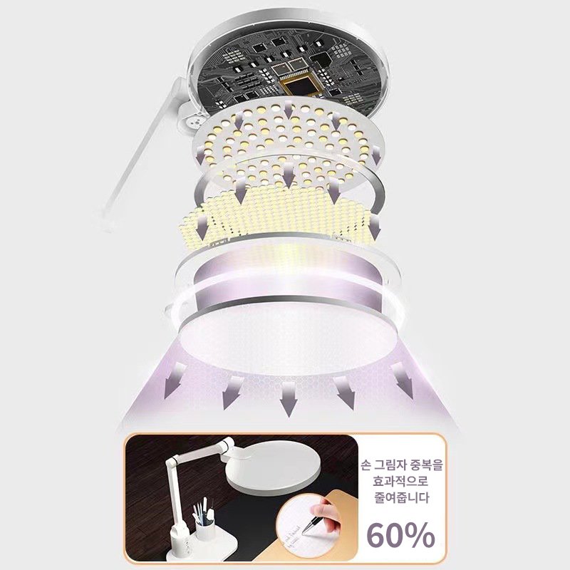 호밍사이 LED 스탠드 스탠드조명 책상스탠드 책상스텐드조명 시력보호 USB 유선 스탠드, 화이트할인 상세 이미지 2