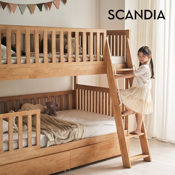 [3만원 즉시할인][스칸디아]시몬 프리미엄 원목 분리형 어린이 이층침대(100T 매트리스+100T 매트리스)+서랍 2EA(방수커버 증정), 내추럴할인 상세 이미지 2