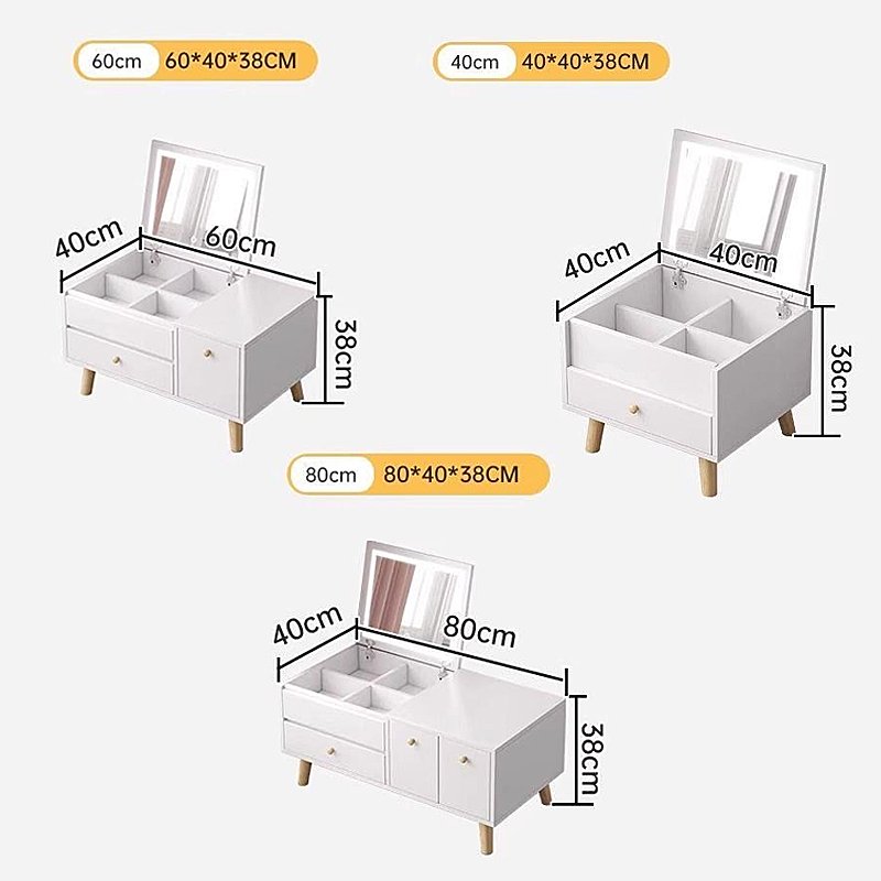 PercyLy 좌식 수납 서랍형 다용도 수납 화장대 미니 화장대 흰색, 오크화이트할인 상세 이미지 1