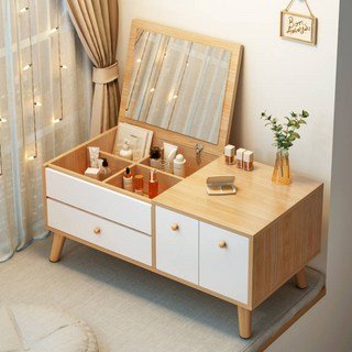 PercyLy 좌식 수납 서랍형 다용도 수납 화장대 미니 화장대 흰색, 오크화이트할인