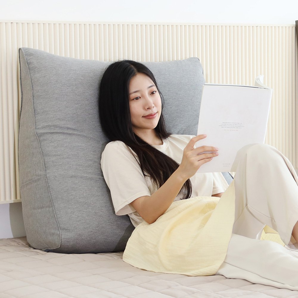 머리까지 기대는 삼각 쿠션 허리 등쿠션 쇼파 침대 등받이, 그레이 상세 이미지 1
