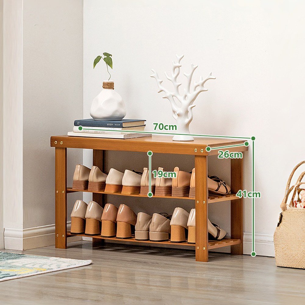 쿠리브 대나무 현관 벤치 수납장 신발장 정리대, 2단, 월넛 60cm 상세 이미지 2