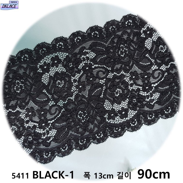 DKLACE-5411-F / (폭 13cm 길이1yd 5yd 기준) / 자가드 낙하판 스판 레이스 모음, 블랙_3, 1개할인· 4일 남음 상세 이미지 2